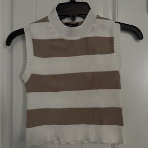 Sleeveless Ribbed Stripe Top in White and Taupe